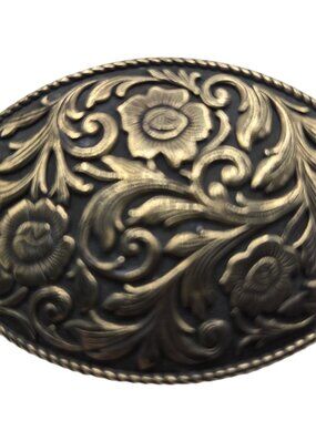 Ladies Flower Power Brass Belt Buckle   2" X 3" Not Branded